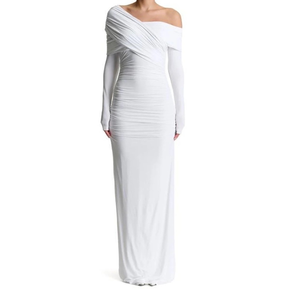 Naked Wardrobe Smooth Off the Shoulder Long Sleeve White Maxi Dress NWT Size M
